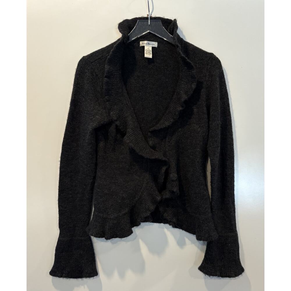 Susan Bristol Gray Wool Blend Ruffle Cardigan Sweater Womens‎ Size Small (143)